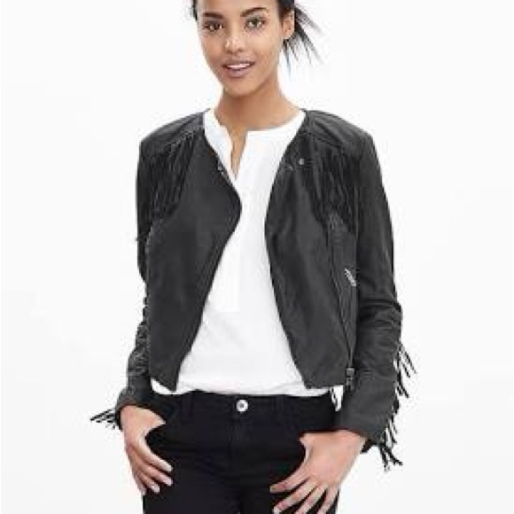 Black Fringe Leather Jacket - Picture 2 of 10